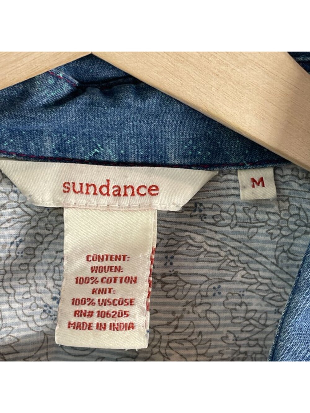 SUNDANCE Womens Medium Patchwork Denim Button Up Shirt Roll‎ Tab Sleeve Top - Picture 3 of 10